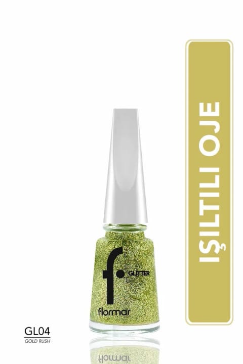 فلامور Oje شفاف با براق سنگین - Glitter Nail Enamel - GL004 Gold Rush
