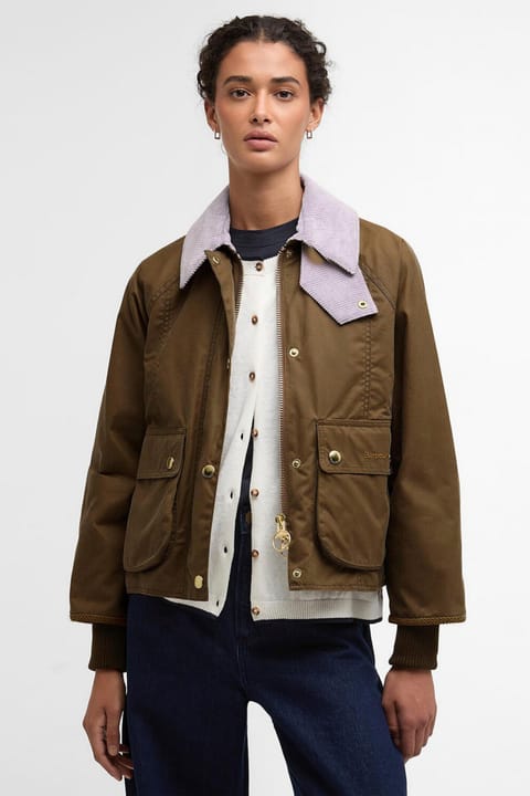 کاپشن روغنی Barbour Cropped Beadnell SN31 رنگ Sand/Dress/Heather Mist