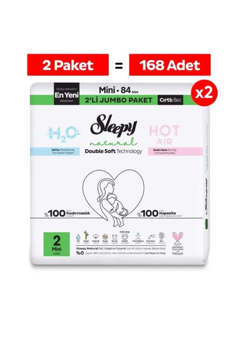 Sleepy Natural Double Soft بسته بزرگ مقرون‌به‌صرفه پوشک بچه سایز ۲ مینی ۱۶۸ عددی