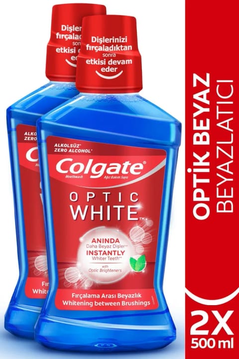 Colgate Optic White دهانشویه سفیدکننده بدون الکل ۵۰۰ میلی‌لیتر