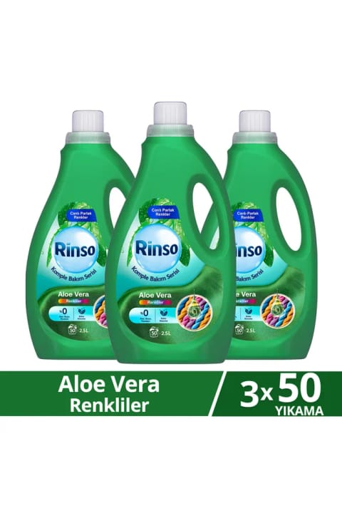 Rinso مایع لباسشویی سری مراقبت کامل آلوئه ورا مخصوص لباس‌های رنگی ۲.۵ — ۳ بسته