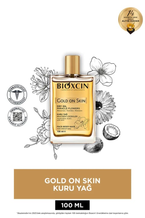 Bioxcin Gold On Skin روغن خشک 100 میلی‌لیتری مغذی و مرطوب‌کننده پوست و مو