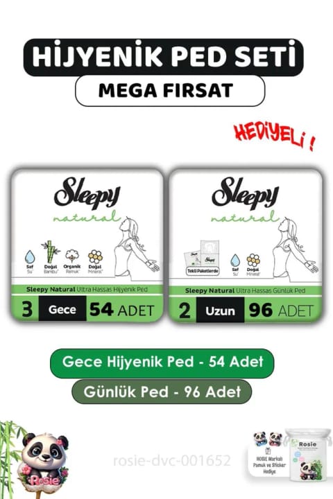 Sleepy Natural نواربهداشتی شبانه ۵۴ عددی و نوار روزانه بلند ۹۶ عددی به همراه ROSIE