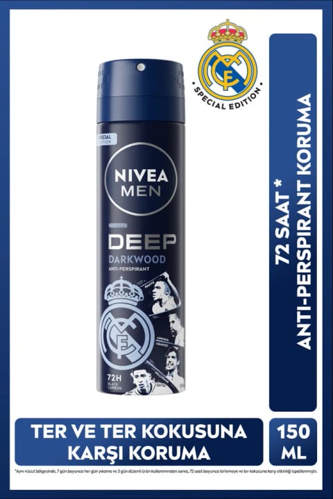 NIVEA MEN اسپری دئودورانت دیپ دارکوود ۱۵۰ میلیلیتر نسخه ویژه رئال مادرید