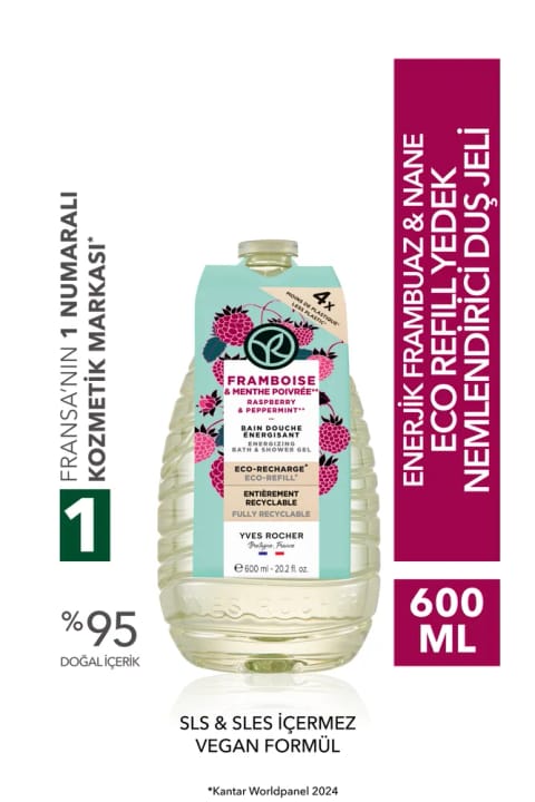 Yves Rocher Eko Refill دوش ژل جایگزین مرطوب‌کننده انرژی‌بخش تمشک و نعناع - بدون SLS