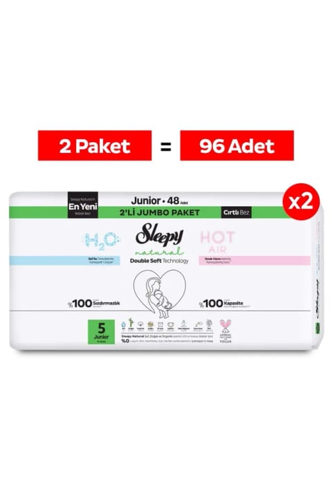 Sleepy Natural Double Soft بسته بزرگ اقتصادی پوشک بچه سایز ۵ جونior ۹۶ عددی