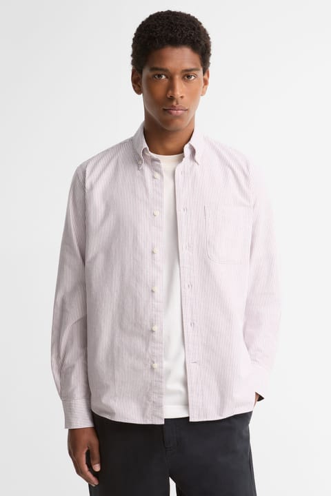پیراهن آکسفورد راهراه Barbour Authentic مدل RE92 رنگ قرمز تیره