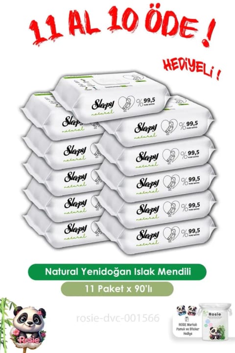 Sleepy 11 AL 10 ÖDE Natural دستمال مرطوب نوزاد ۹۰ عددی و ROSIE