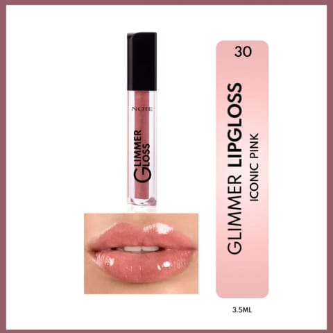 Note Glimmer Gloss براقکننده و مرطوبکننده لب، رنگ 30 Iconic Pink
