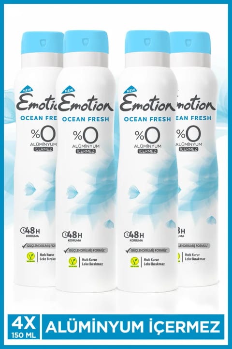Emotion Ocean Fresh دئودورانت زنانه بدون آلومینیوم وگان ۴×۱۵۰ میلیلیتر خشکشونده سریع