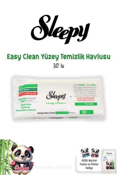 Sleepy Easy Clean دستمال تمیزکننده سطح با صابون سفید ۳۰ عددی و پنبه رزی