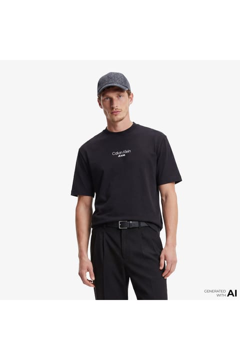 تیشرت مردانه Calvin Klein آستین کوتاه یقه گرد جذب طرح تابستانی CK مشکی