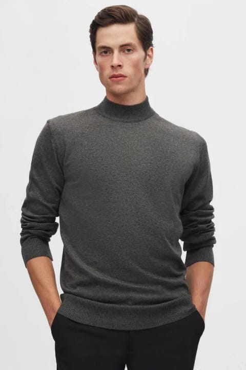 D'S Damat Regular Fit آنتراسیت نیمه یقه اسکی ترکیبی پنبه