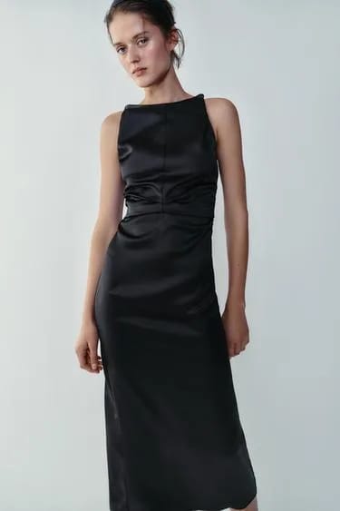 Zara پیراهن ساتن چین‌دار
