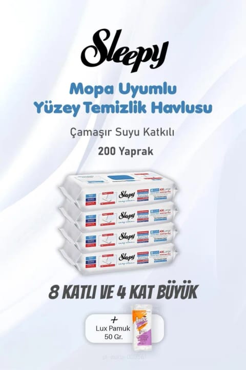 Sleepy دستمال تمیزکننده سطح با وایتکس 200 برگی و پنبه