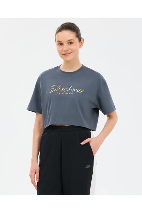 SKECHERS زنانه تیشرت گرافیکی کراپ طوسی S2610054-3998