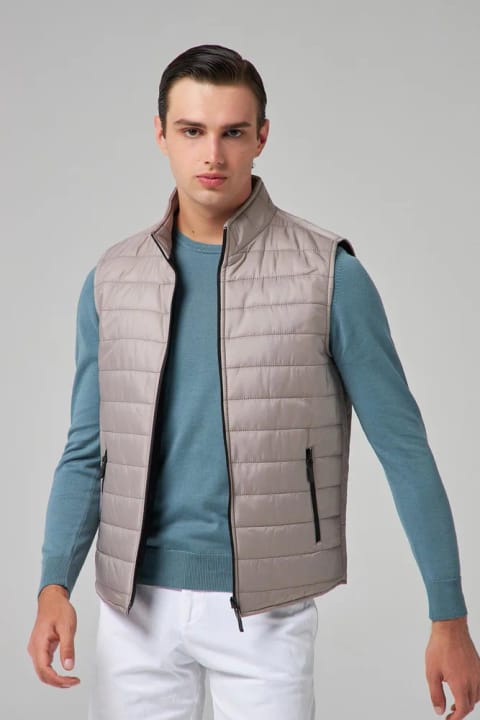 D'S Damat Regular Fit گری یقه ایستاده با الیاف پرکننده فصلی زیپدار