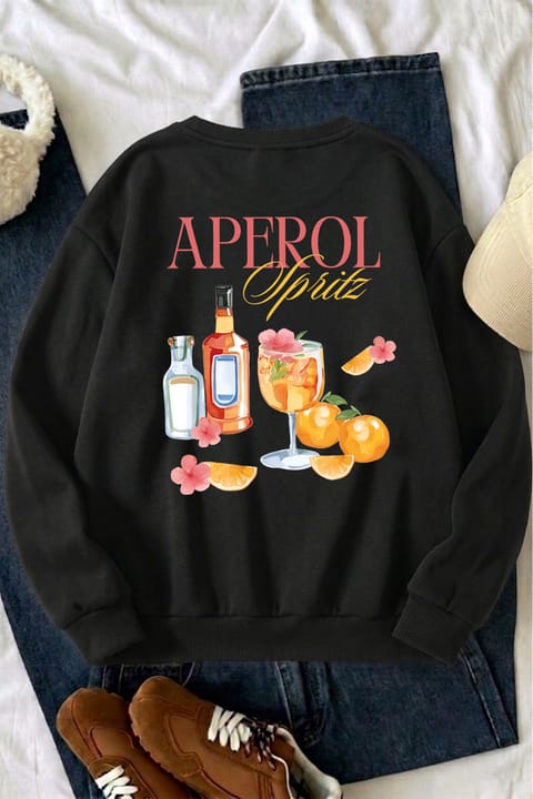 سویشرت یقه گرد چاپ Aperol یونیسکس uyguntarz
