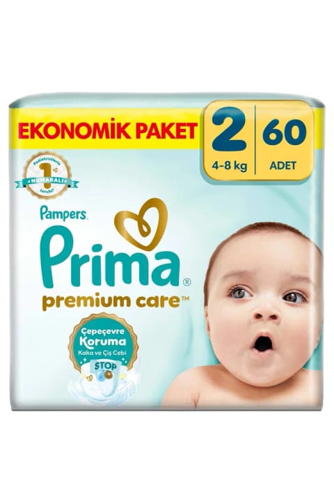 پوشک بچه پریما Premium Care سایز 2 بسته اقتصادی 60 عددی