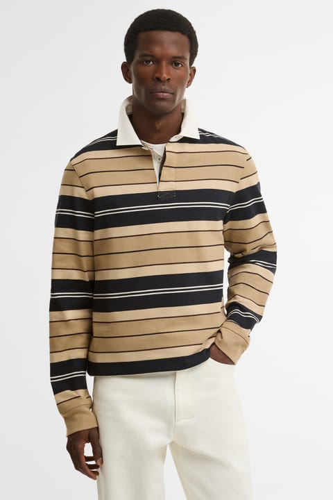 پولو یقه راگبی Barbour مدل Frith Tartan Stripe رنگ ST51 Stone