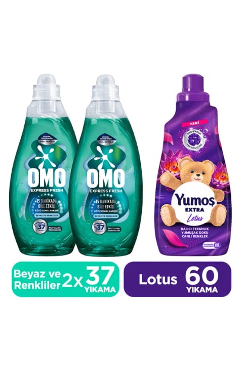 Yumoş Extra Lotus مایع نرمکننده لباس 1440 میلیلیتر + Express Fresh ضد بوی بد