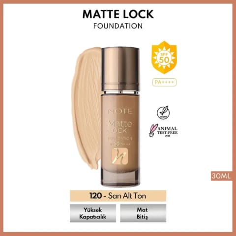 Note Matte Lock Foundation فونداسیون 120 زرد