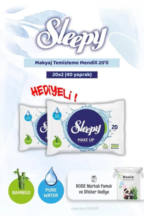 Sleepy دستمال پاک‌کننده آرایش ۲۰ عددی × ۲ و پنبه Rosie