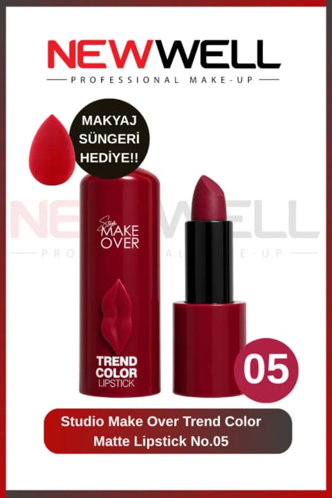New Well استیک رژ لب مات Trend Color شماره 05 با اسفنج آرایشی