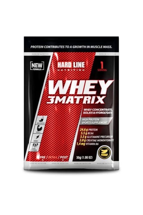 Hardline Whey 3matrix 30 گرم پروتئین وی تک‌مصرفی طعم موز
