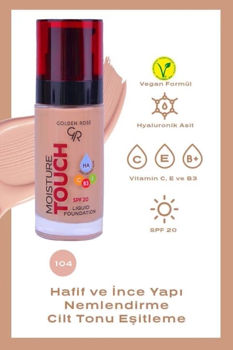 Golden Rose Moisture Touch Foundation No: 104 - مرطوبکننده با Hyaluronic Acid