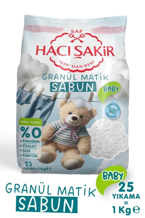 Hacı Şakir صابون گرانول ماشین لباسشویی با ترکیبات طبیعی مخصوص لباس نوزاد ۱ کیلوگرمی