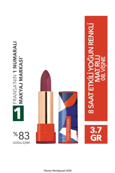 Yves Rocher رژ لب مات رنگدانه دار ماندگاری ۸ ساعت - شماره ۰۸ گیلاس - ۳.۸ گرم