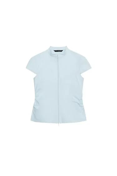 ZIPPED GATHERED TOP