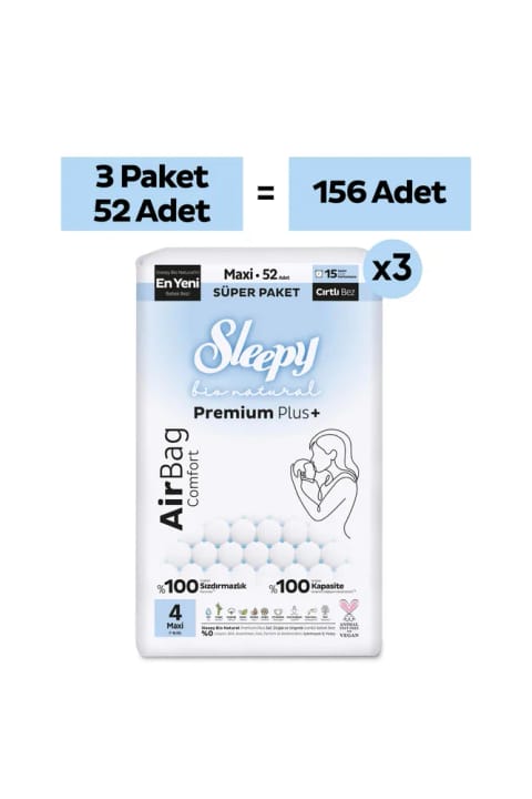 Sleepy Bio Natural Premium Plus Airbag Comfort بسته بزرگ پوشک بچه سایز ۴ — 4 Maxi 156