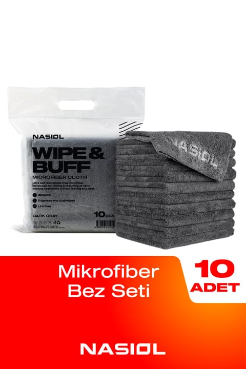 دستمال میکروفایبر دیتیلینگ Nasiol Wipe&buff ۱۰ عددی - خاکستری روشن