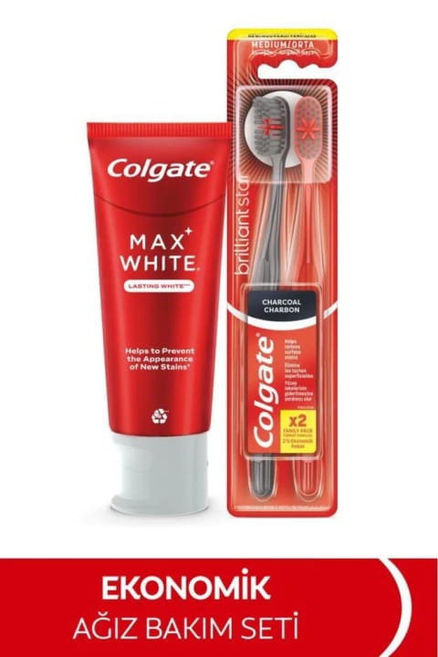 Colgate Max White خمیر دندان ۷۵ میلی‌لیتری + مسواک مشکی ۱+۱ مراقبت دهان و بهداشت دهان