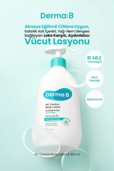 لوسیون بدن درخشان‌کننده ضدلک Derma B مناسب پوست‌های مستعد آکنه