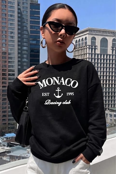 سویشرت یقه گرد چاپ Monaco یونیسکس uyguntarz