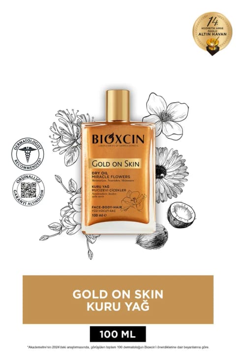 Bioxcin Gold On Skin درخشش طلایی روغن خشک اسپری مو صورت بدن ۱۰۰ میلیلیتر