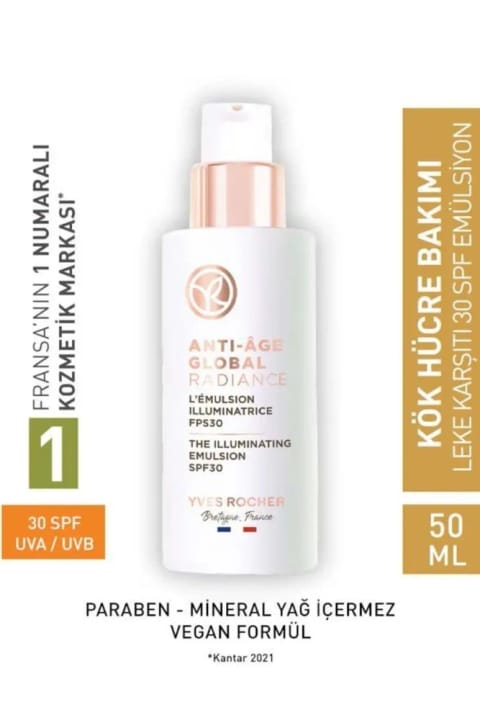 Yves Rocher کرم امولسیونی ضد لک SPF 30 - مراقبت گیاهی ضد پیری با سلولهای بنیادی