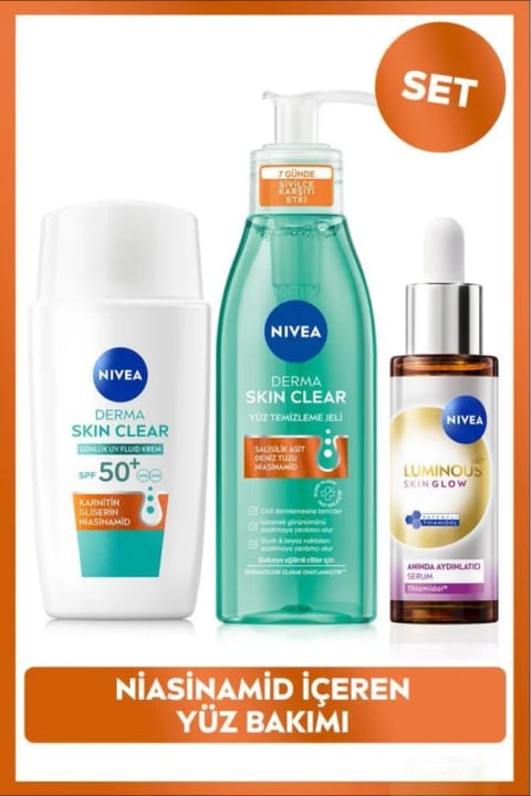 NIVEA Luminous630 Skin Glow سرم روشن‌کننده 30ml، کرم ضدآفتاب و ژل شست‌وشوی صورت