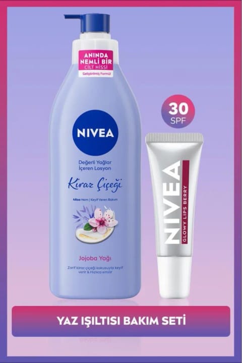 NIVEA شکوفه گیلاس لوسیون مرطوبکننده بدن 400ml و براقکننده لب بری