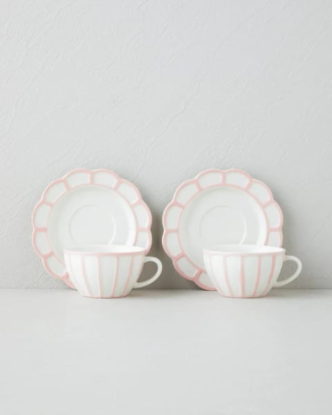 سرویس فنجان چای ۴ پارچه ۲ نفره Soft Cloud Stoneware ۱۵۰ میلی‌لیتر صورتی روشن