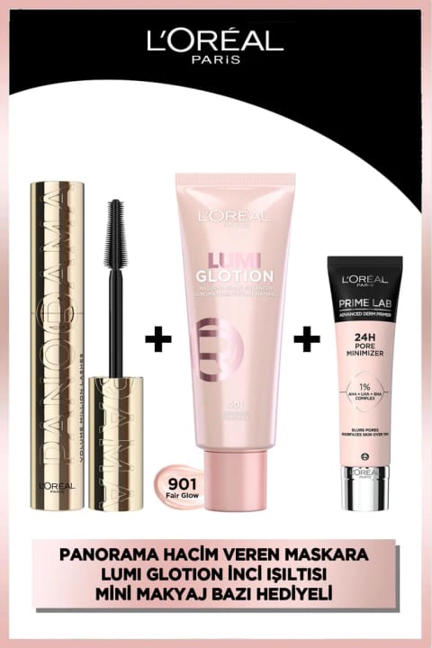 L'Oreal Paris پانوراما ماسکارا و گلوشن همه‌کاره ۹۰۱ و پرایم لب مینی...