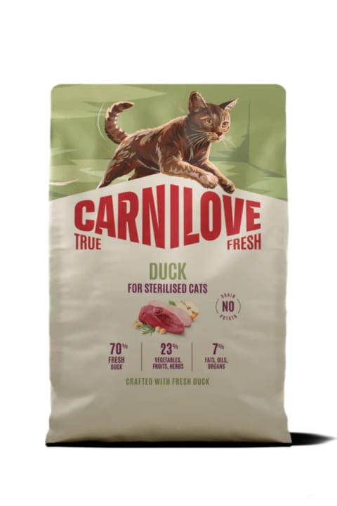 Carnilove TRUE FRESH بدون غلات مخصوص گربه‌های بالغ عقیم‌شده با طعم اردک