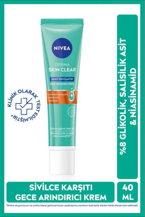 NIVEA Derma Skin Clear شب لایه‌بردار پاک‌کننده ۴۰ میلی‌لیتر، ضد جوش، حاوی نیاسینامید