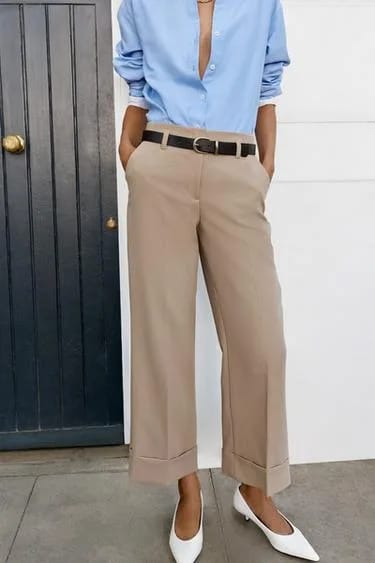 شلوار با سجاف برگردان و کمربند TURN-UP HEM TROUSERS WITH BELT