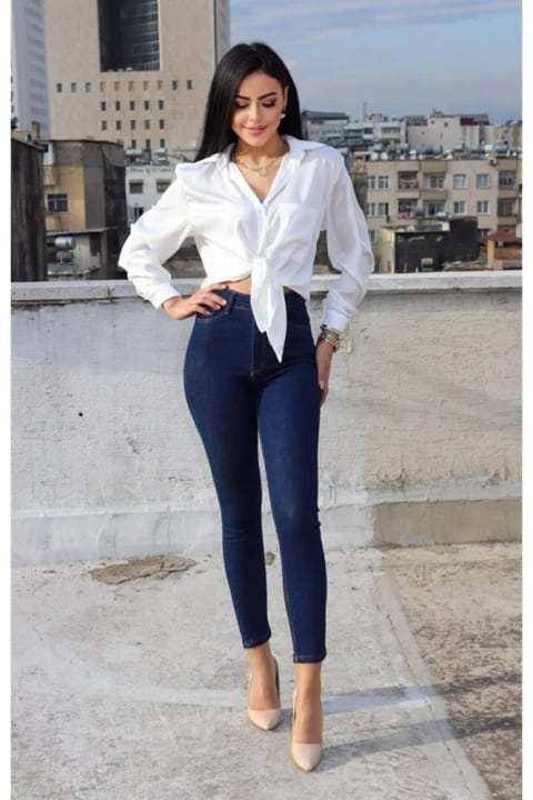LİMABEL Lina Allstar Icon Gold اسکینی جین زنانه سرمه‌ای
