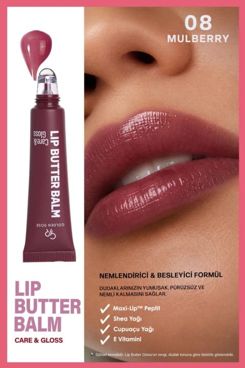 Golden Rose Lip Butter Balm Care&Gloss - 08 Mulberry - رژ لب مرطوبکننده رنگی