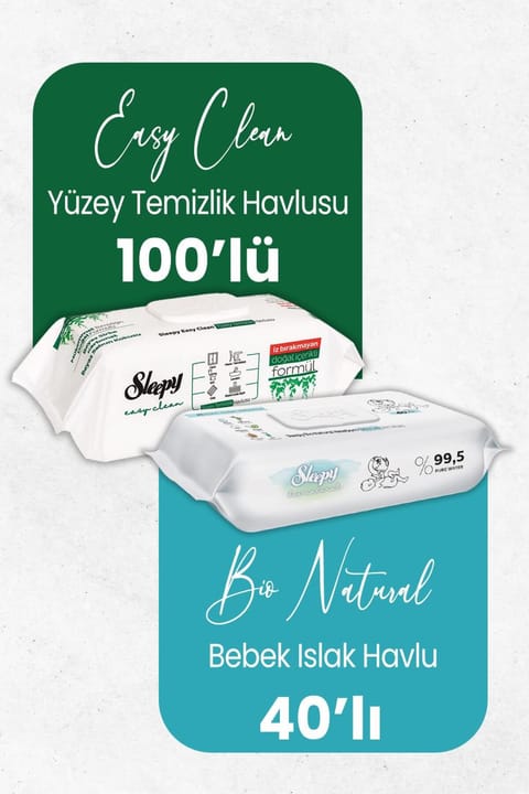 Sleepy Bio Natural دستمال مرطوب ۴۰ عددی و دستمال تمیزکننده ۱۰۰ عددی